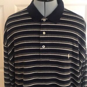 Ralph Lauren Polo Golf Striped Polo Shirt Navy Blue Gray White Men’s XXL 2XL